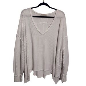 We The Free Large White Coralline Thermal Top Oversized Boho Beach Waffle Knit